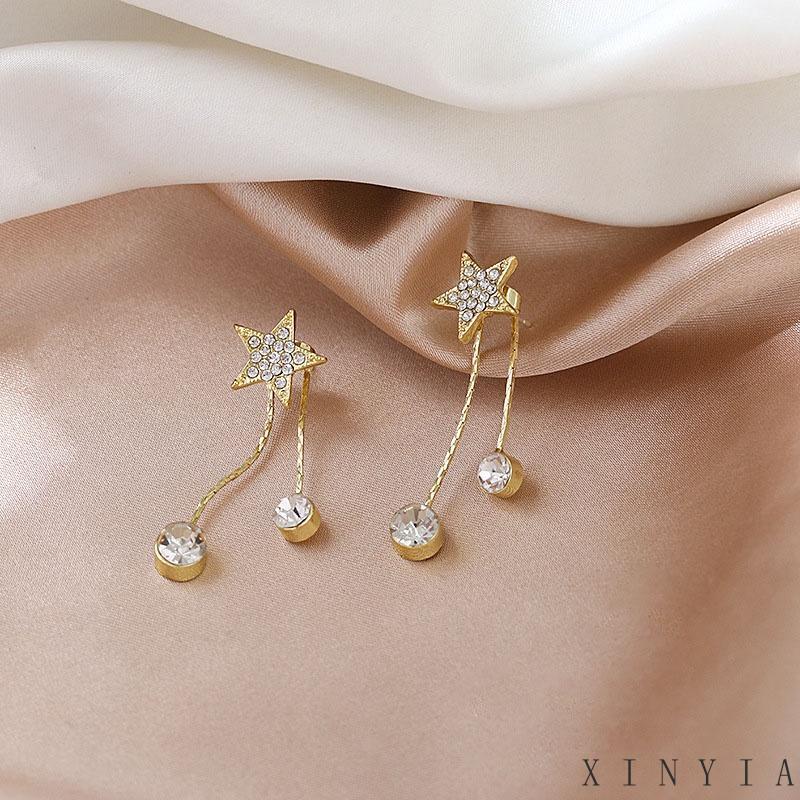 Xia.id Anting Tusuk Gantung Temperament Bahan Sterling Silver 925 Desain Bintang + Rumbai Untuk Wanita