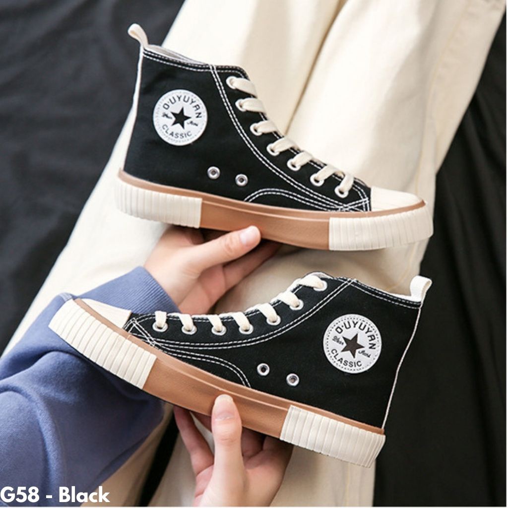 SEPATU SNEAKERS WANITA TALI HIGH TOP CANTIK IMPORT BATAM ANTI SLIP G58