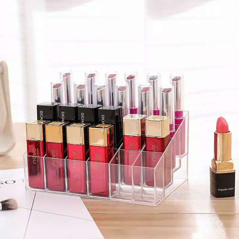 Rak Kosmetik Lipstick Acrylic 24 Slot / Rak Lipstik 24 slot / Tempat Penyimpanan Lipstick / Make Up Organizer