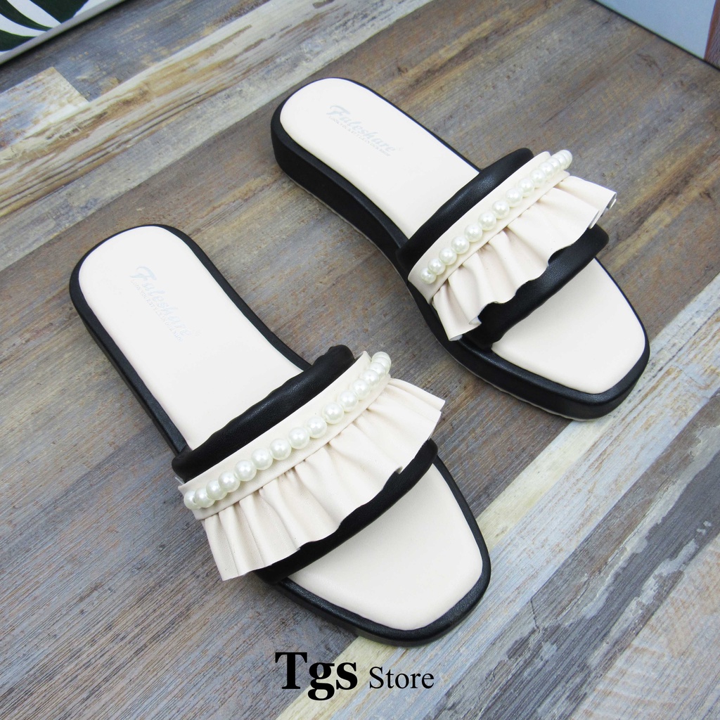 Sandal Slop Wanita Kombinasi Mutiara Sandal Flat JJ-07