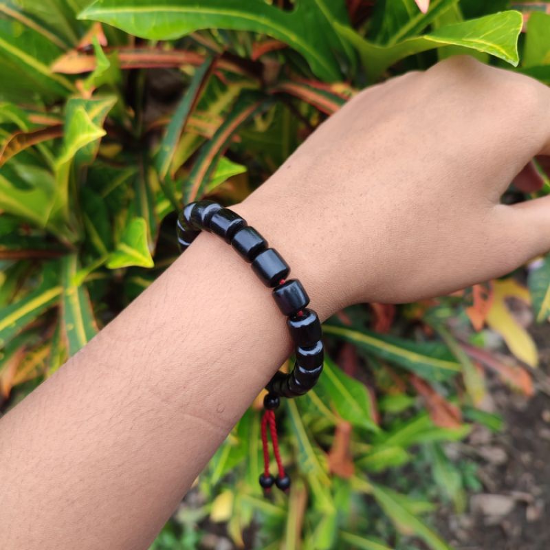 Gelang Kayu Galih Kelor Hitam Motif Tabung size 8mm