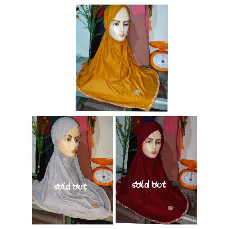 HIJAB INSTAN/BRAND KIMIKEY ORI/BAHAN BERMOTIF ELEGAN/WARNA KUNING KUNYIT/