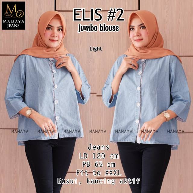 Elis 2 Jumbo Blouse Jeans  Baju  Wanita Shopee  Indonesia
