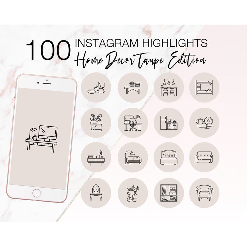100 FULL PACK Instagram Highlight Home Decor - Interior