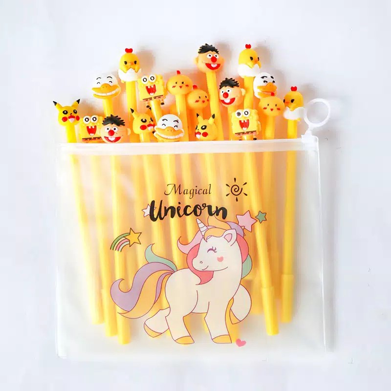 

Pulpen Set 10pcs Karakter Yellow Free tempat pensil unicorn pvc