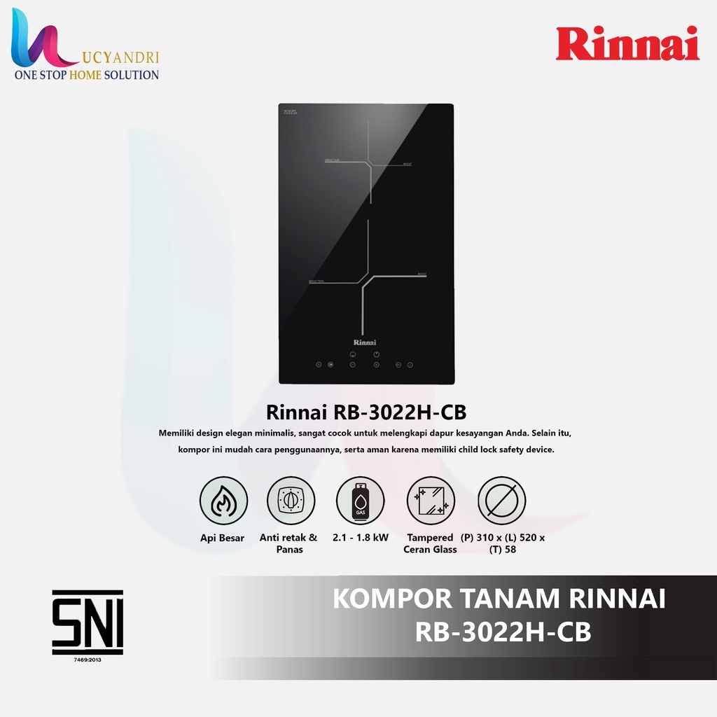 Induction Hob Kompor Tanam Induksi Rinnai RB-3022H-CB / RB 3022 HCB