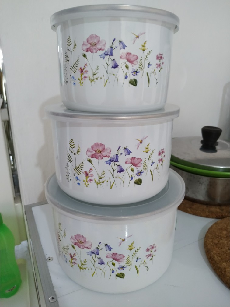 Maspion Deep Storage Bowl Enamel On Steel Rantang 3 Susun - Random