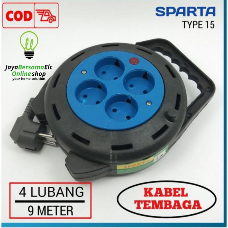 BOX Kabel ROLL COLOKAN  9m / 9 Meter Type 15 - Stop Kontak Listrik 4 Lubang SPARTA