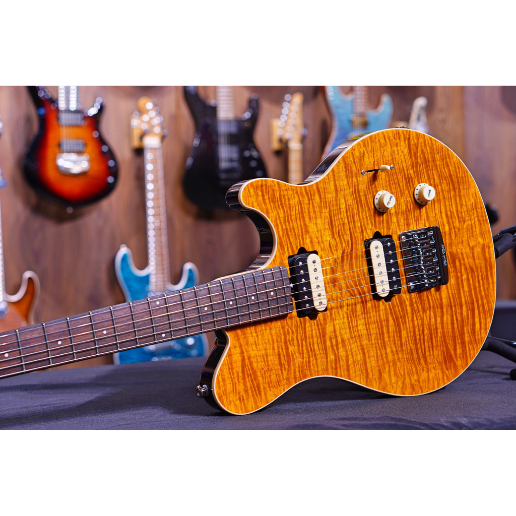 Ernie Ball Music Man Axis Super Sport HH STD - Trans Gold Flame - Rosewood Matching Headstock G95292