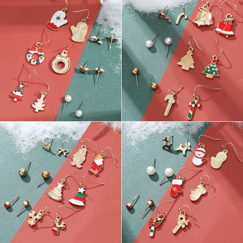 Set Anting Kombinasi Desain Kartun snowflake bell Natal Untuk Wanita