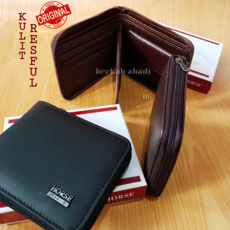 Dompet Resfull Resleting putar pria wanita Kulit Sapi Asli