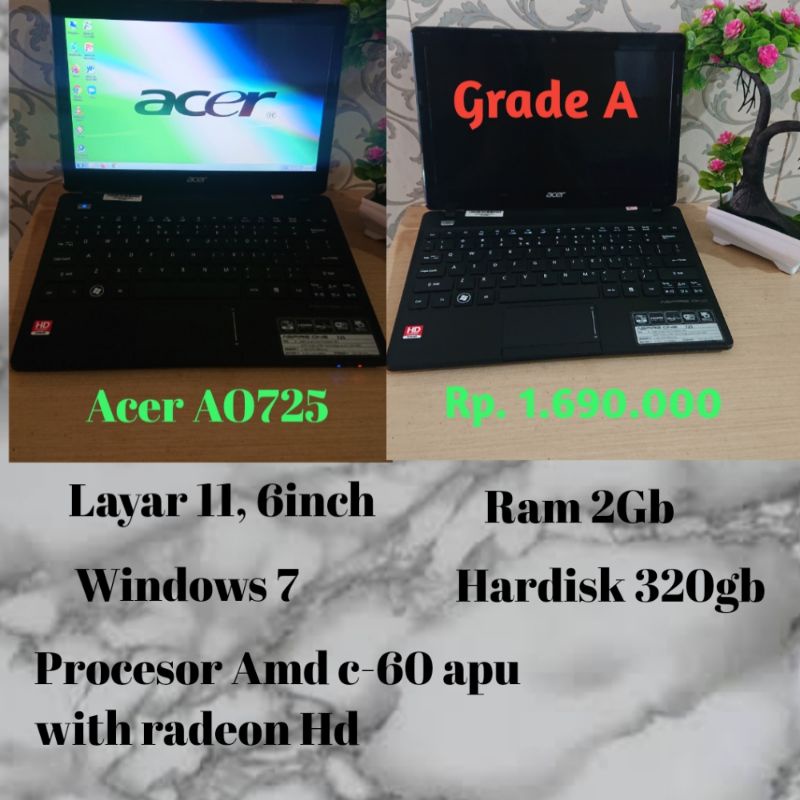 Laptop notebook ACER ASPIRE ONE,LENOVO, ASUSawet dan bandel seken berkwalitas murah bonus jam tangan-Grad A acer AO725