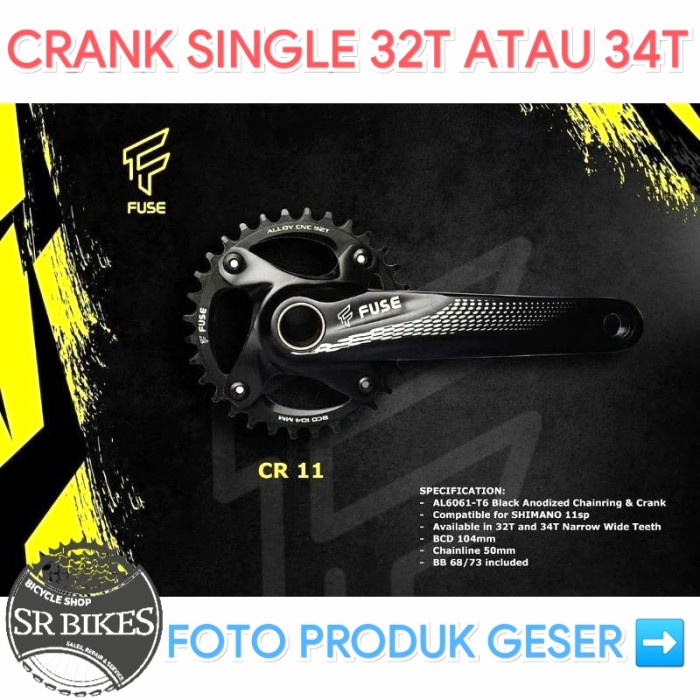 Crank Crankset Chainwheel SINGLE 32T / 34T HT 2 HOLLOWTECH 2 FUSE CR