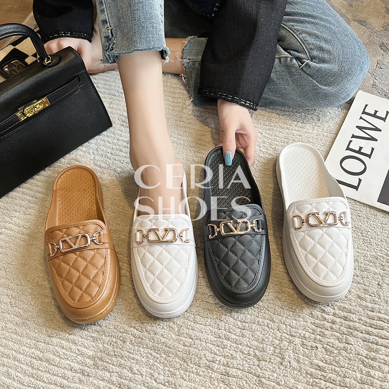 BALANCE Sandal Slop Slip On Wanita Import Korean Bahan Karet Jelly Tebal Empuk Elastis Motif V Anti Slip