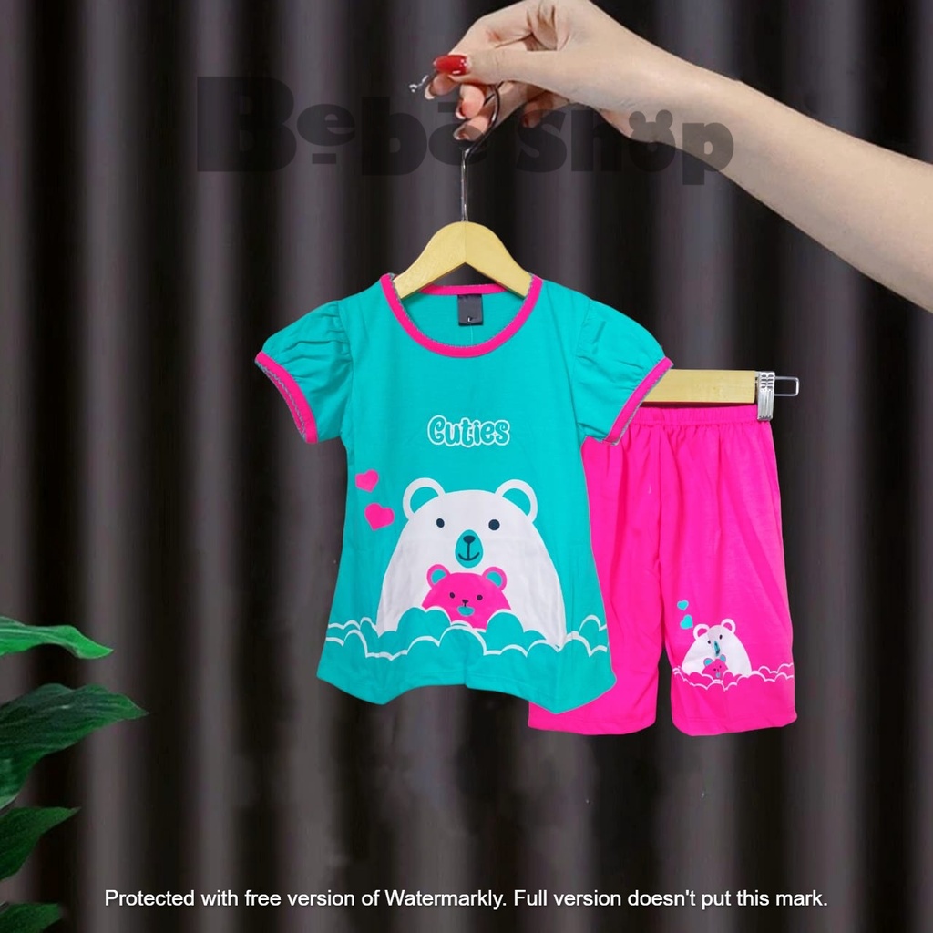 Setelan baju anak cewek karakter bear Cuties  usia  1 sampai 7 Tahun