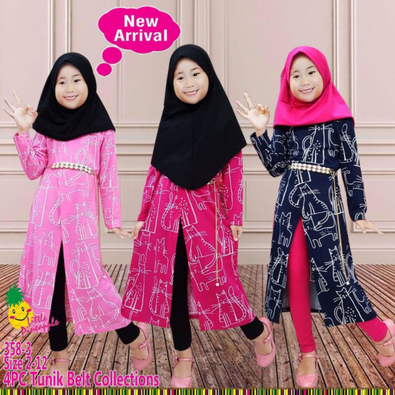 Setelan Tunik Anak + Legging & Sabuk Rantai Mutiara // Little Pineapple