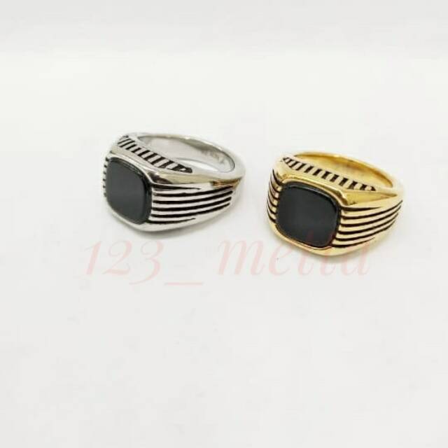 Cincin Titanium pria batu onyx Black