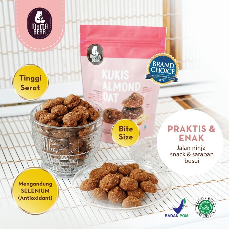 [Best Seller] Kukis Almond Oat Mama Bear 150 gr Choco Chip, Cookies n Cream, Kurma - Cookies Almond Mama Bear