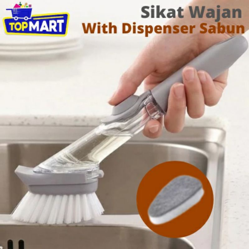 Sikat Magic Tempat Isi Sabun Cair/ Sikat Wajan Panci Toillet Dapur Sabut Cuci Piring Wajan Pembersih Kerak Sikat Pembersih Serbaguna 2in1 Dengan Tempat