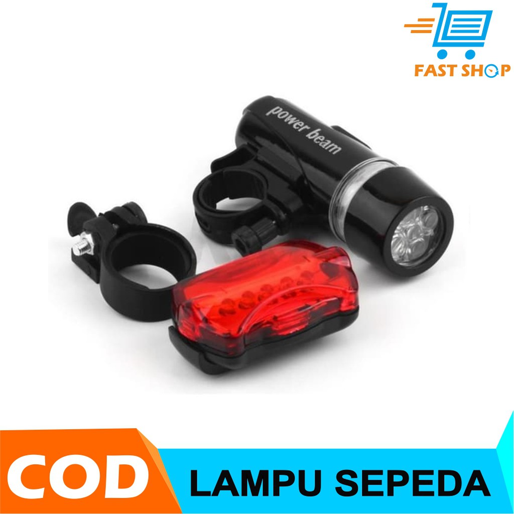 Lampu Sepeda 5 LED Powerbeam Tahan Air + Rear Safety Flashlight