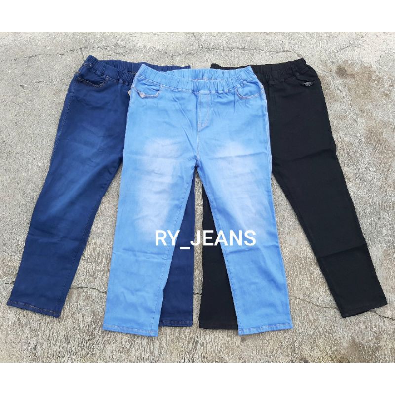 Leging jeans jumbo wanita jeans pinggang kolor rip jeging jeans jumbo celana panjang wanita big size