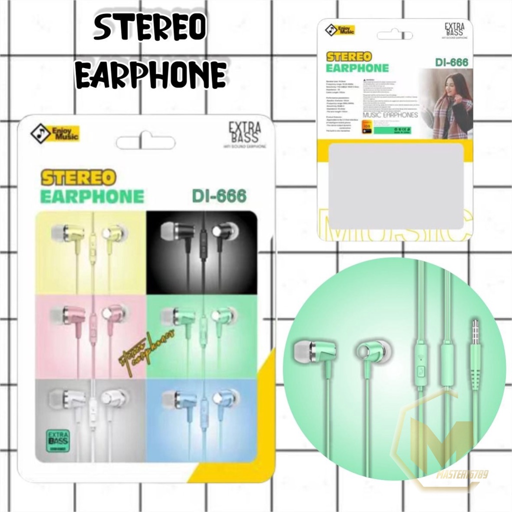 Earphone Headset Hf headsfree macaron piston super BASS DI666 for oppo Samsung vivo xiaomi Infinix realme MA3033