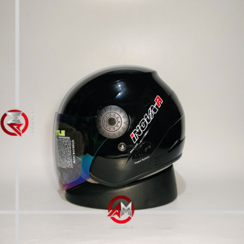 HELM BMC INOVA R SOLID BLACK GLOSSY VISOR RAINBOW BMC HELM INOVA HALF FACE ORI BMC