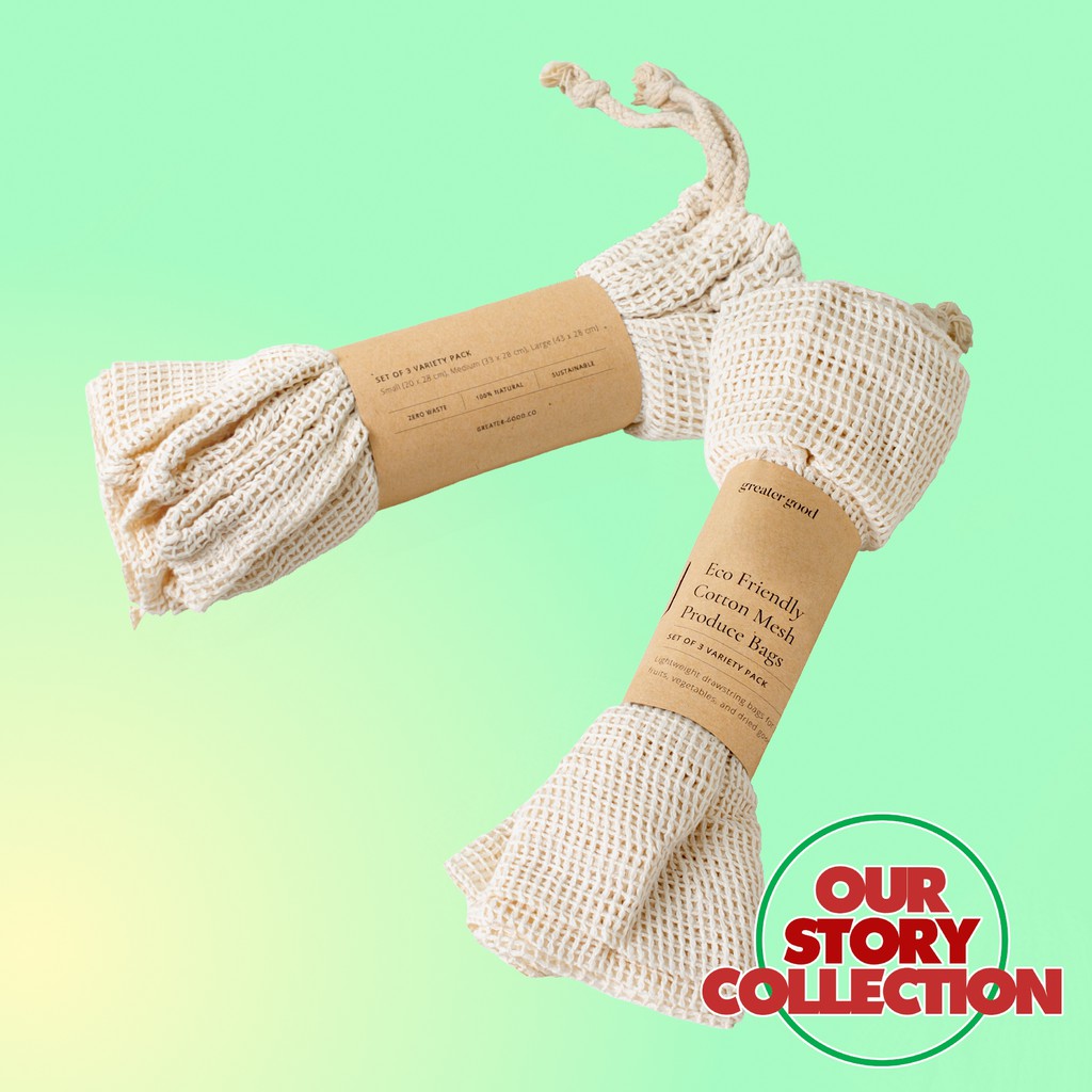 3 in 1 Tas Jaring Katun Reusable / Set of 3 Cotton Mesh Bags / Kantong Kain Produce Bag Eco Friendly