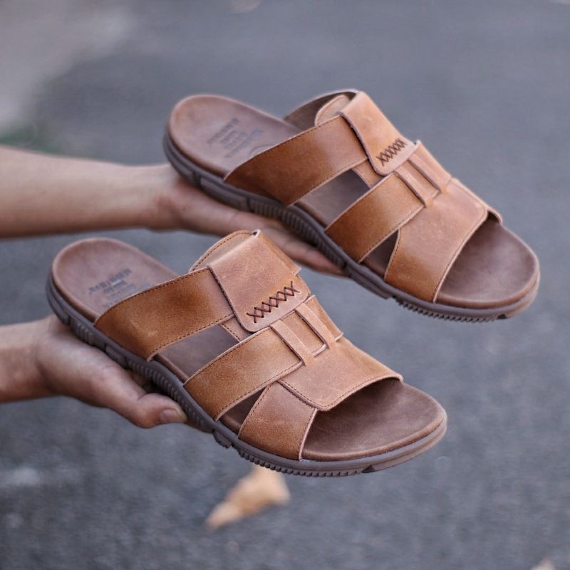 SANDAL KULIT PRIA 05 CEVANY BLACK BROWN TAN KULIT SAPI ASLI ORIGINAL