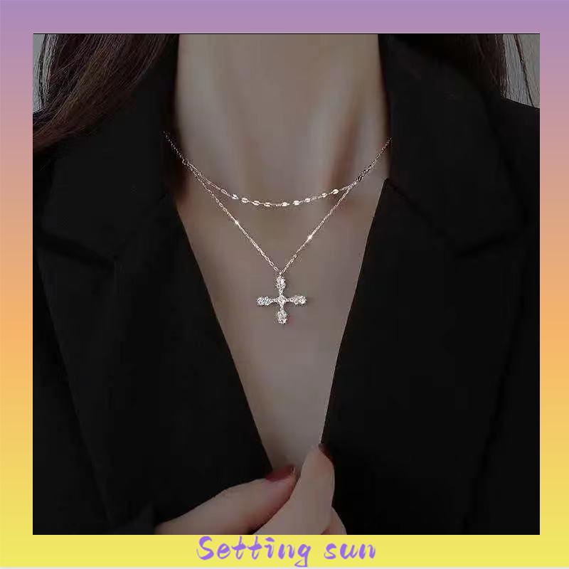 Kalung Liontin Salib Lapis Ganda Bahan Zirkon Gaya Hip Hop TN