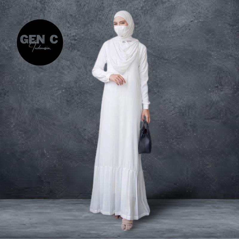 Bahan Crinkle GEN Nameera Long Dress Broken White | Bisa COD | Long Dress Malaysia