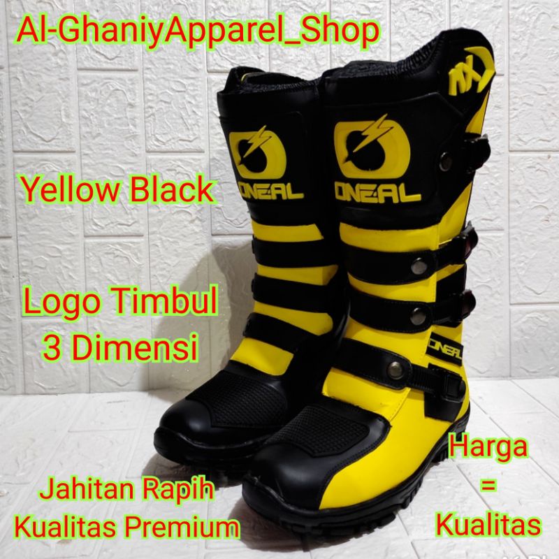 sepatu trail sepatu cross adventure logo 3D kualitas premium sepatu touring sepatu drag sepatu roadrace  KUNING HITAM