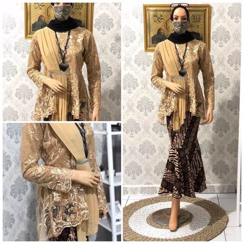 COD √ SETELAN KEBAYA MODERN SELENDANG/KEBAYA WISUDA/KEBAYA BRUKAT/BAJU KEBAYA MODERN/KEBAYA MUSLIM/ATASAN KEBAYA MODERN/ATASAN KEBAYA BRUKAT/AURORA SELENDANG/KEBAYA LAMARAN/KEBAYA AKAD/KEBAYA BY KIRANAOL-Set gold