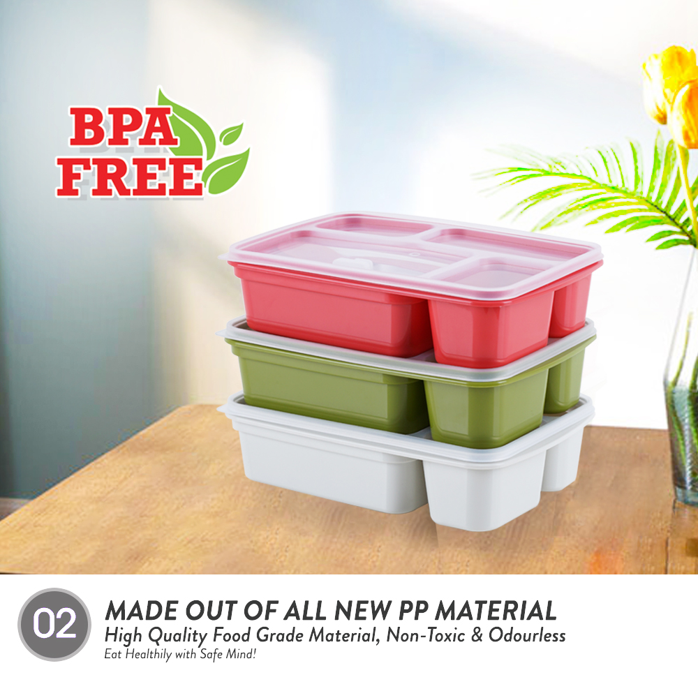Elianware Portable 4 Compartments / 4 Sekat Bento Lunch Box with Fork & Spoon (1.37L)