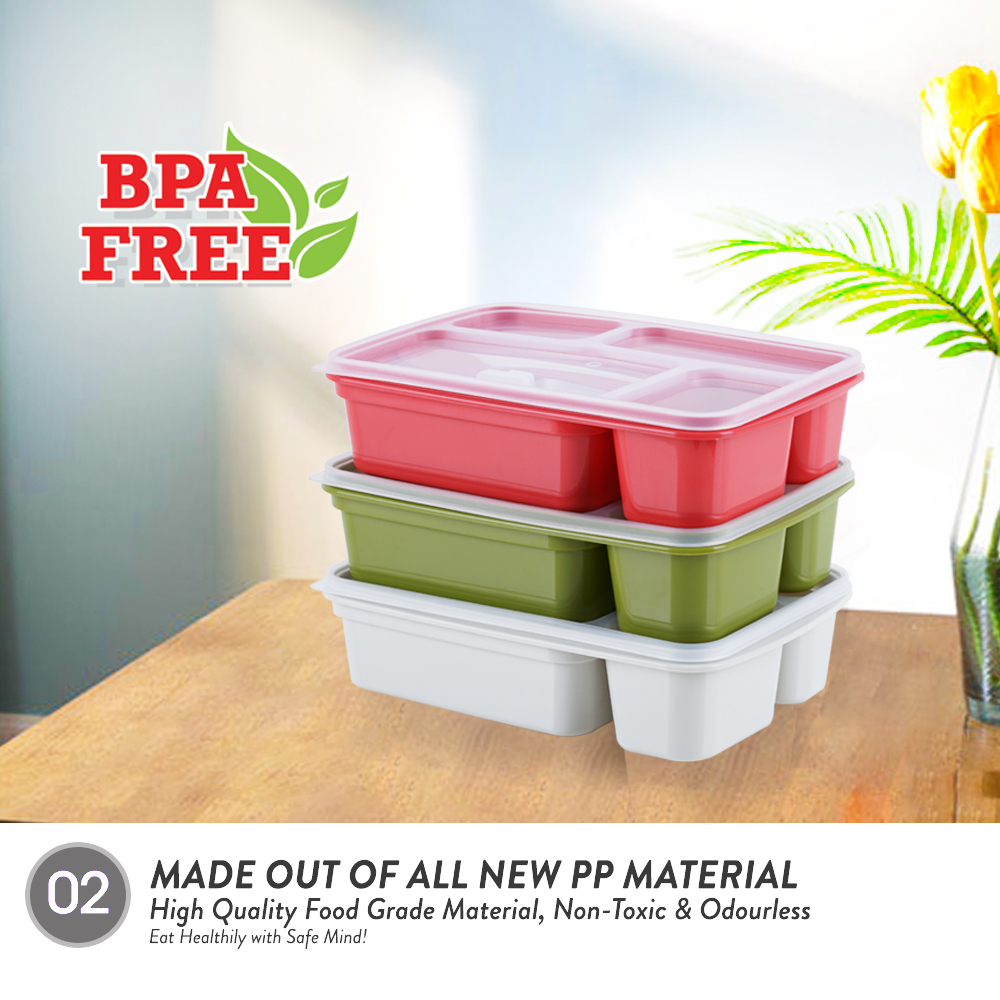 Elianware Portable 4 Compartments / 4 Sekat Bento Lunch Box with Fork & Spoon (1.37L) E-1230