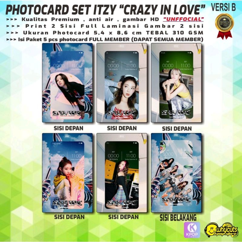 PHOTOCARD FULL SET KPOP PREMIUM ITZY // ADVENTURE OF ITZY // CRAZY IN LOVE // OHBIY MAGAZ 2021 // Print 2 sisi full laminasi