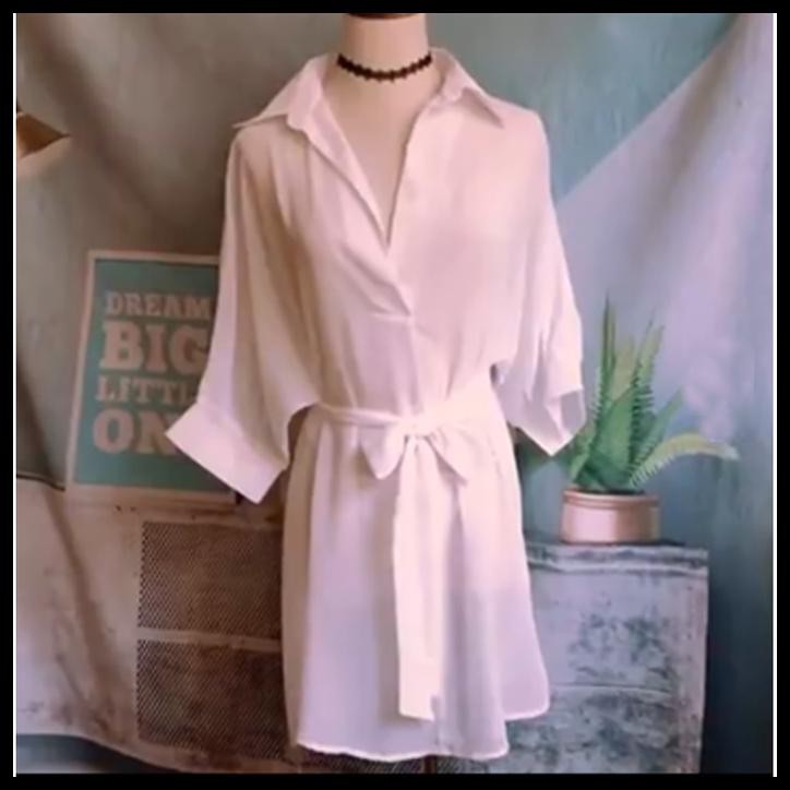 PIYAMA KEMEJA TRANSPARAN LINGERIE WANITA SET KIMONO BAJU TIDUR A322 - PUTIH, L