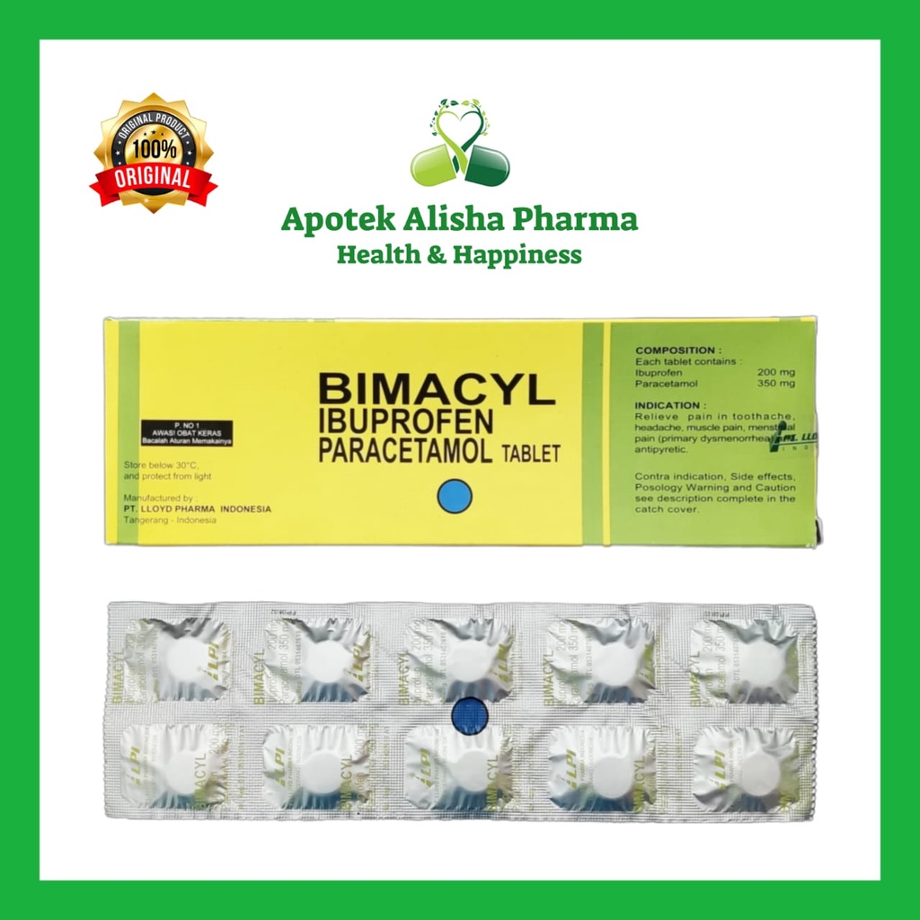 BIMACYL Strip 10 Tablet - Paracetamol Obat Penurun Panas / Demam Pereda Nyeri Sakit Kepala Gigi Bimasil