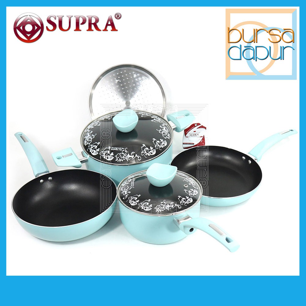 Supra Premium Non Stick Cookware Set 7 Pcs PASTEL / Wajan Penggorengan SET PASTEL (Tosca)