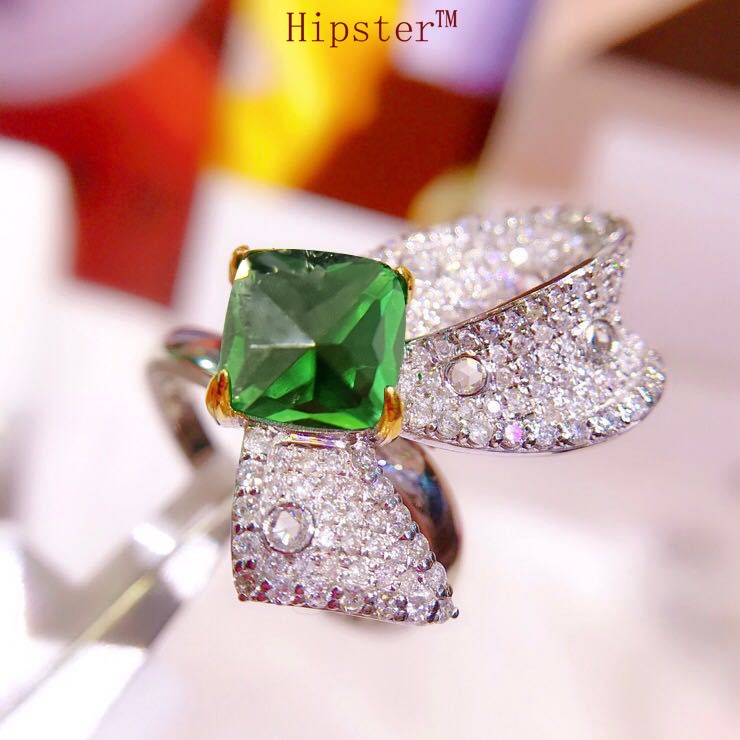 High-Definition Design Imitation Natural Emerald Super Fairy Bow Ring