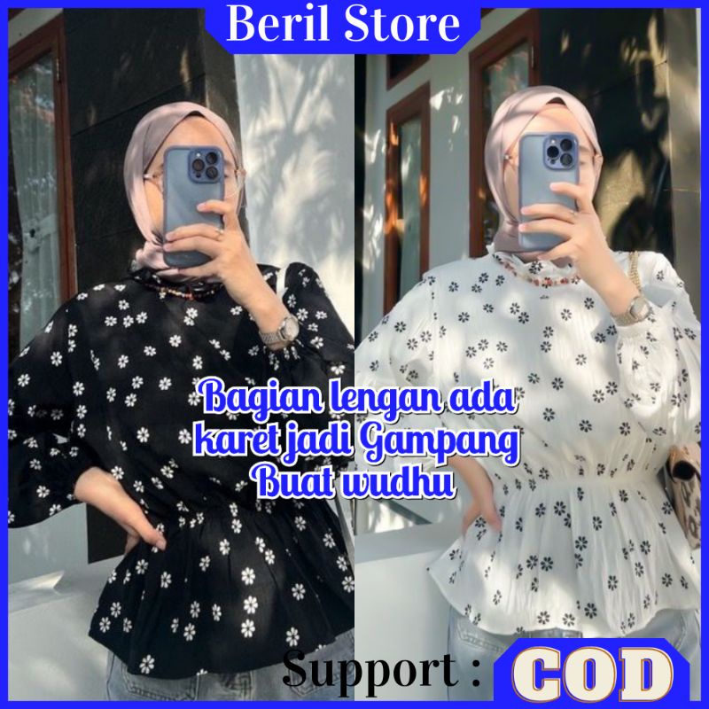 Terlaris Blouse Bytha Motif Floral Dengan Lengan Kerut Bahan Shakila Premium Atasan Wanita