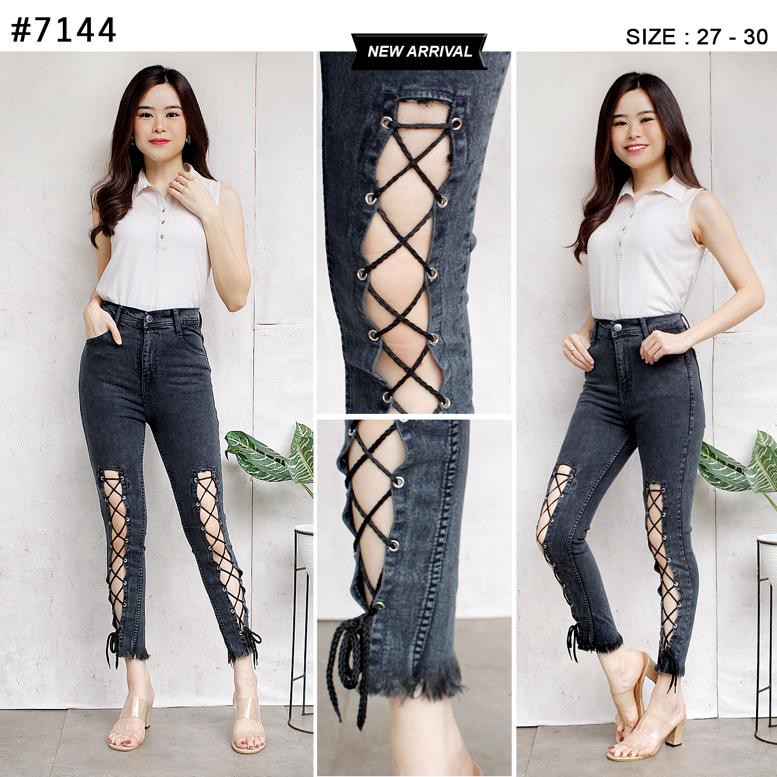 Jeans wanita highwaist Tali Depan-softjeans Stretch