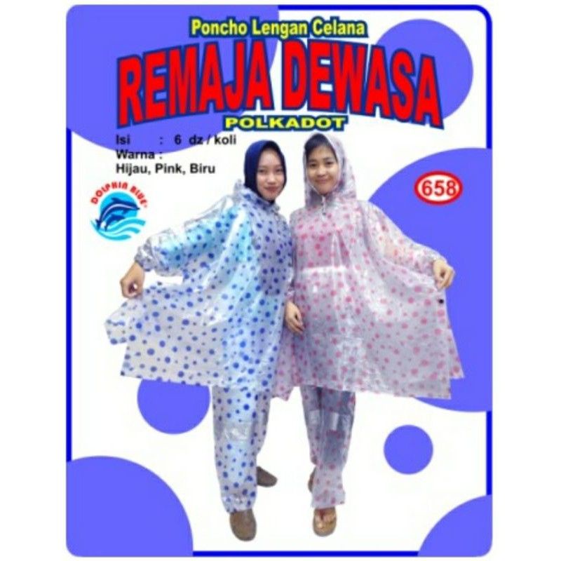 Jas hujan ponco lengan celana polkadot Dholpin