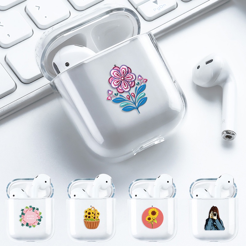 Case Transparan Motif Lukisan Bunga Cover AirPods 1 2 Earphone