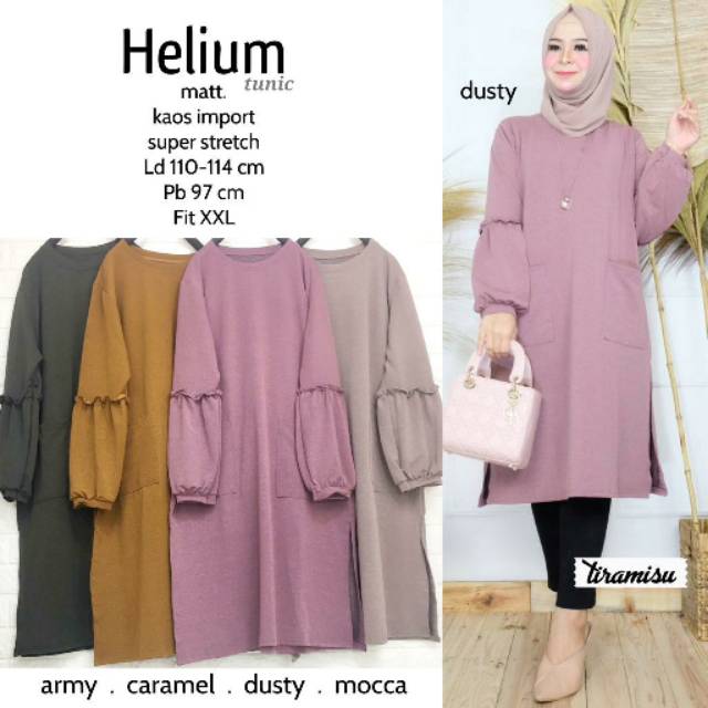 Helium tunik polos lengan balon bahan kaos