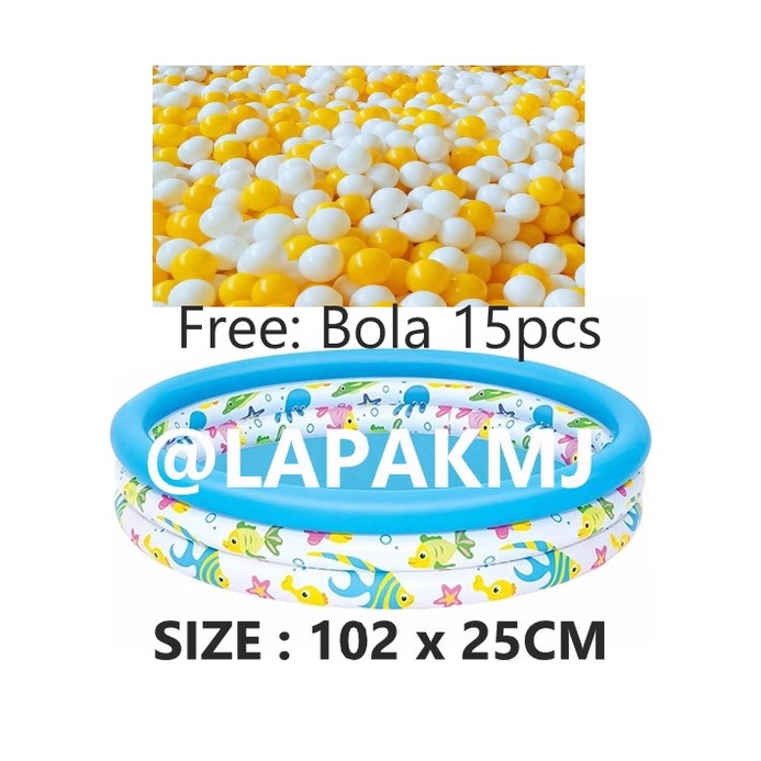 KOLAM RENANG ANAK BESTWAY 51008 PLUS BOLA biru putih 15PCS-KOLM+BOLA15 KUNPUT