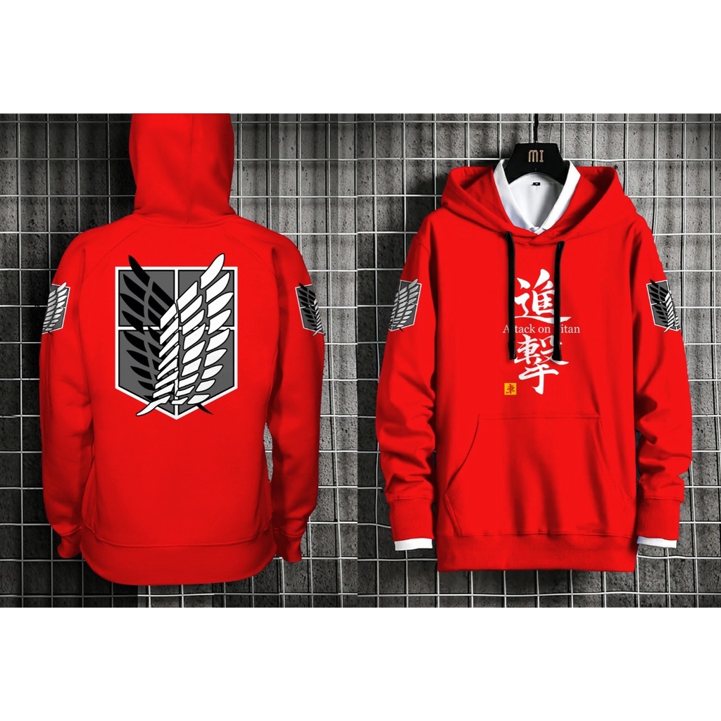 Hoodie Attack on Titan / Hoodie Anime / Jaket Pria |  Yu Taka-MERAH