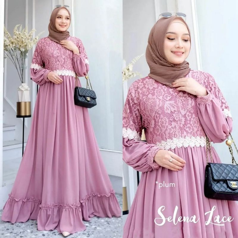 Selena Lace Dress Gamis Muslim Brukat Renda Gaun Pesta