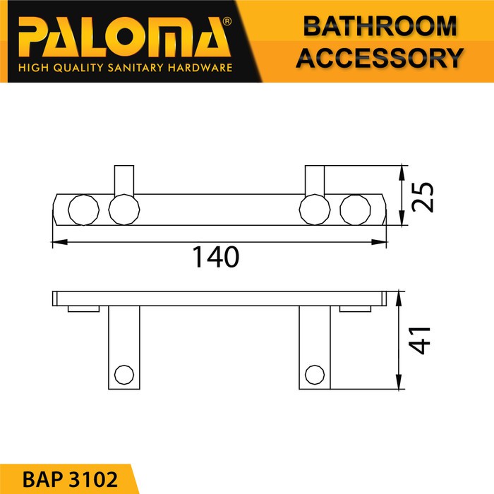 PALOMA BAP 3102 Kapstok Gantungan Baju Handuk Rak Hanger Mandi 2 Kait