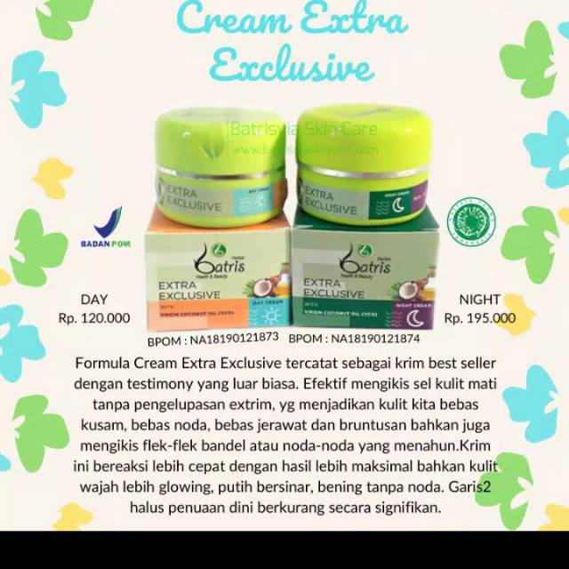 

SATUAN Cream Extra Exclusive Night Green / Ekstra Eksklusif Batrisyia Herbal